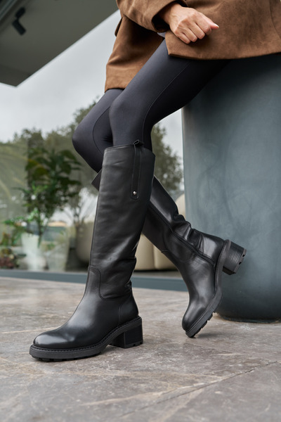 ANGELİNA JONES PAVO WOMEN'S BLACK Genuine Leather Riding Boots