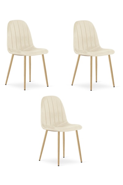 Oskar Scaun de dining din catifea PADVA, bej deschis, set de 3, picioare cu a...