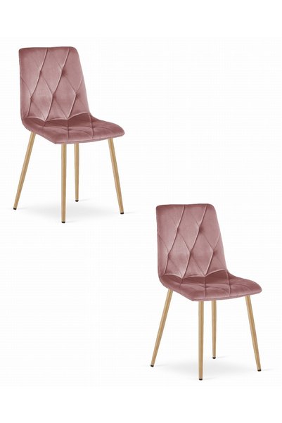 Oskar Scaun de dining din catifea LIBRA, roz, set de 2, picioare cu aspect de...