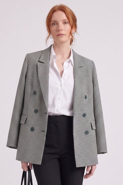 Kayra Blazer mit Hahnenfußmuster, smaragdgrün