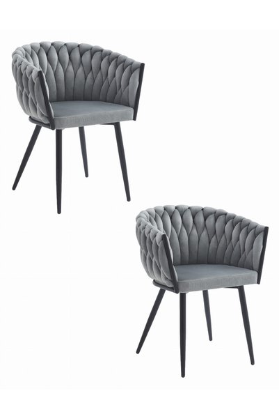 Oskar Scaun de dining din catifea ORION, gri deschis, set de 2, picioare negre