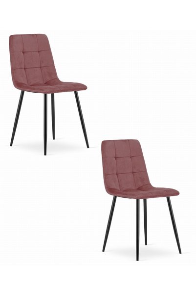 Oskar Scaun de dining din catifea KARA, roz, set de 2, picioare negre