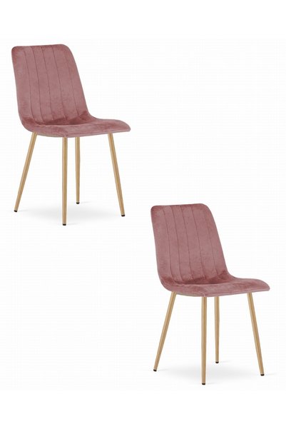 Oskar Scaun de dining LAVA din catifea, roz, set de 2, picioare cu aspect de ...