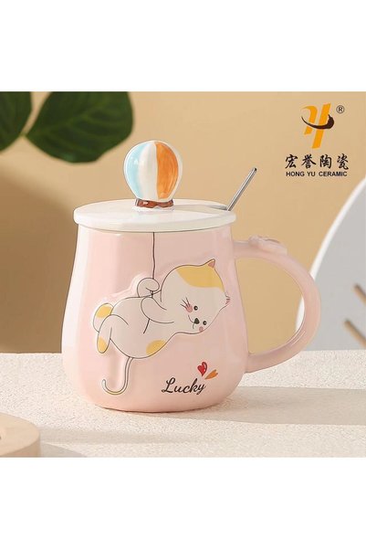 Generic كوب سيراميك بتصميم قطة منقوشة، ذو مظهر أنيق وثلاثي الأبعاد، سعة كبيرة...