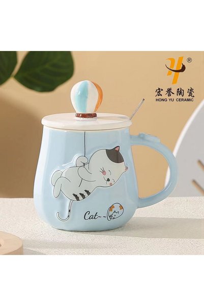 Generic كوب سيراميك بتصميم قطة منقوشة، ذو مظهر أنيق وثلاثي الأبعاد، سعة كبيرة...
