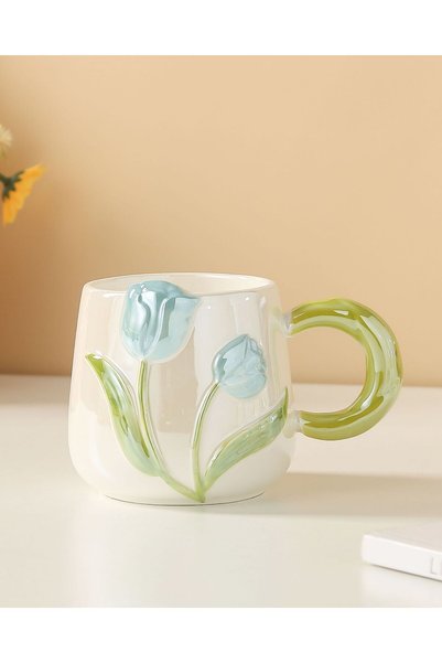 Generic Creative hand-painted Tulip mug high-looking ins style ceramic cup ni...