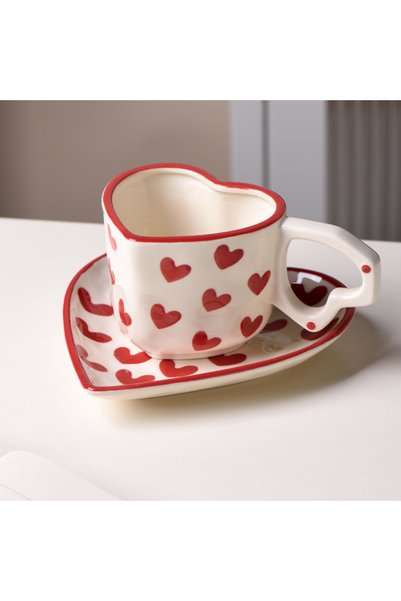 Generic In-Stock Cross-Border Hot-Selling Hand-Painted Heart-Shaped Mug with ...