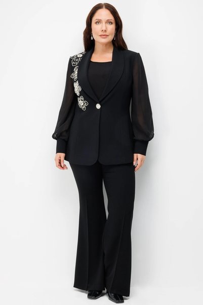 Moda İlgi Pantaloni țesuți pentru femei, cu croi evazat, negri