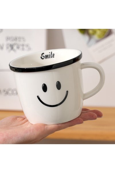 Generic كوب سيراميك بتصميم وجه مبتسم مع غطاء، الأكثر مبيعًا، كوب قهوة كبير ال...