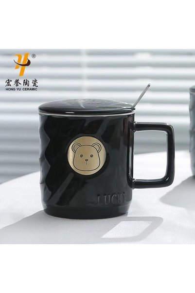 Generic كوب قهوة من السيراميك البرونزي بتصميم دب إبداعي، مزود بشعار محفور على...