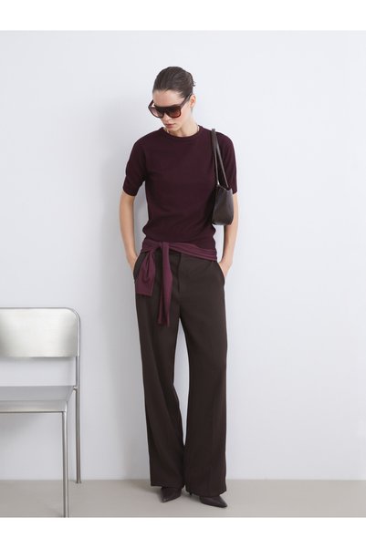 LC Waikiki LCW Vision Brown Solid Standard & Regular Flared Women's Pants, Fe...