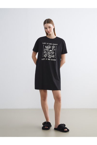 LC Waikiki LCW DREAM Black Jersey Short-Sleeved Women's Nightgown, Featuring ...