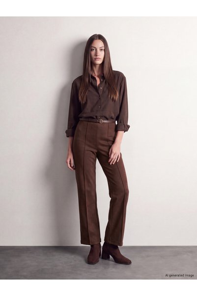 LC Waikiki Peak New Season Brown Women's Suede-Look Pants with Elastic Waistband