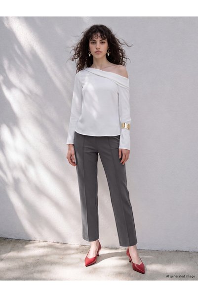 LC Waikiki LCW Petite Anthracite Solid Straight & Slim Narrow Leg Women's Pan...