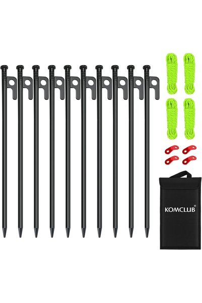 KOMCLUB Tent Stakes 8pk 30cm/11.82in with Reflective Guy Lines