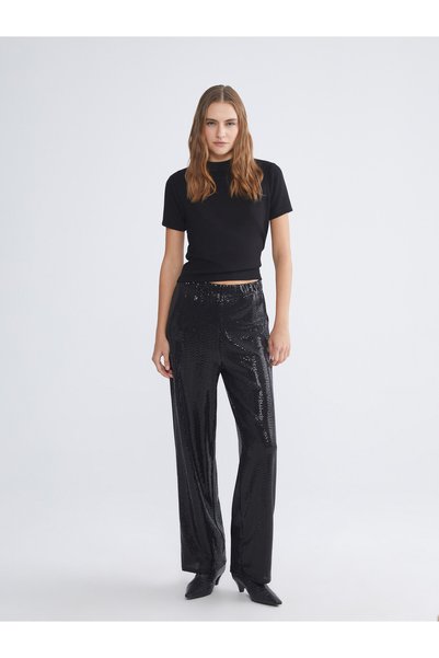 LC Waikiki LCW EVERYDAY Black Sequin Standard & Regular Straight-Leg Women's ...