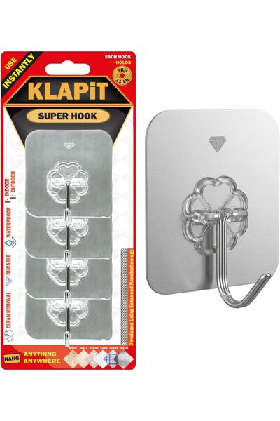 KLAPiT SUPER HOOK Heavy Duty Adhesive, Holds 11 pounds or 5Kg Weight, Waterpr...