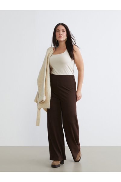 LC Waikiki Soulife Brown Interlock Straight-Leg, Loose & Wide-Leg Women's Pan...