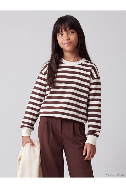 LC Waikiki LCW Kids Brown Striped Girls' Sweatshirt, Featuring the ALITA CITY...