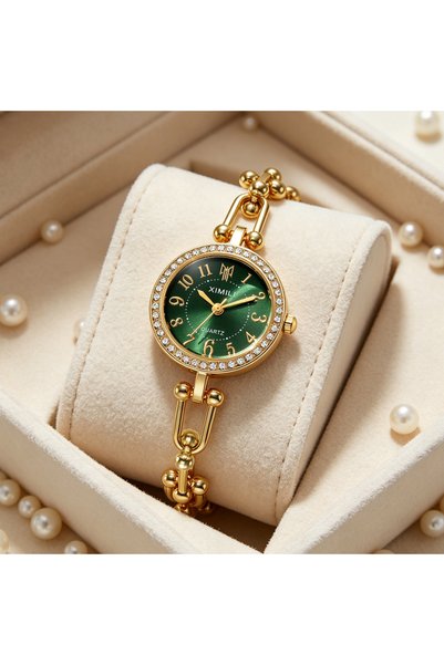 Choice green 1PC Ladies' Elegant Round Quartz Watch, Paired with A Stylish Al...