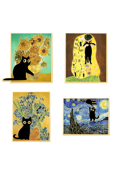 Choice XZ4640-4piece set Artistic Black Cat Brooch Pin Inspired by Van Gogh P...