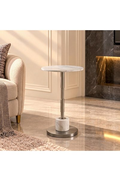 BEC49 Modern Design Marble Top Round Service Table with Elegant Metal Base