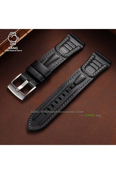 Choice 22mm Black Grey 18mm 20mm 22mm 24mm Leather Watchband Accessories Vint...