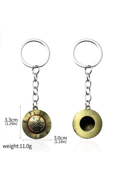BANDAI K00778-01 One Piece Luffy Straw Hat Keychain Rotatable Zoro Skull Meta...