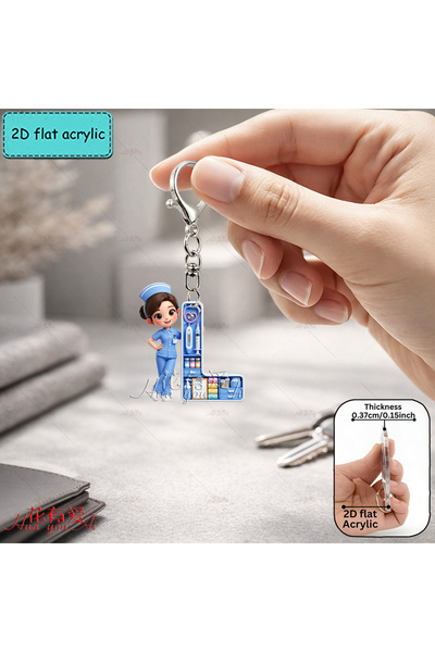 Choice Letter L 2D Nurse Letter Keychain – Acrylic Blue Uniform, 26 Letters, ...