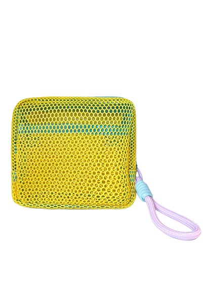 Choice YELLOW Small Mesh Beach Pouch Clear Cosmetic Bag with Detachable Wrist...
