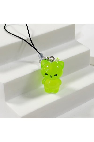 Choice style A-1pcs Glow in The Dark Alien Cat Keychain Phone Lanyard Resin P...