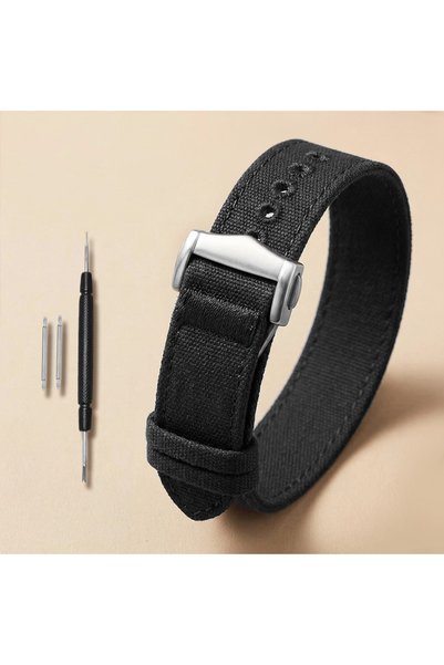 Choice Silver Buckle 18mm Black Canvas Watch Strap 18/20/22mm Suitable for Di...
