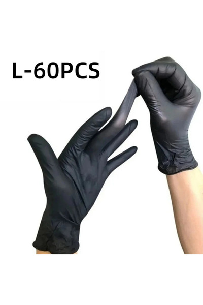 Choice L-60PCS 20/60/100PCS Black Disposable Nitrile Gloves Powder Free Water...