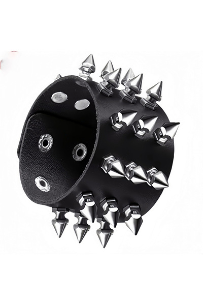 Choice hui10-04 4Pcs Punk Leather Bracelet Set Spiked Studded Chain Rivets Bl...