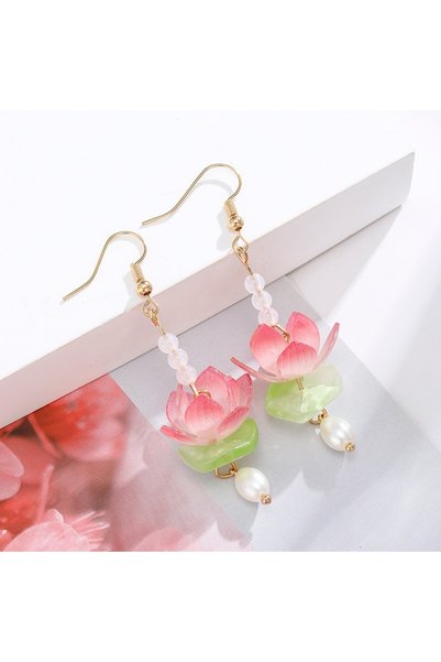 Choice WA7387-1 1Pair of Elegant Lively Pink Lotus Earrings with Lotus Tassel...