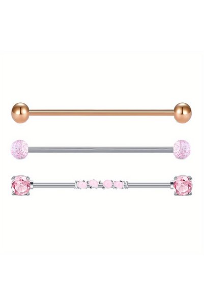 Choice Straight Barbell Ears 14G 1.6x38mm Earrings Pink Three-piece Set Of In...