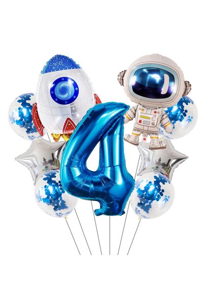 Choice Other 4 Astronaut Space Theme Number Balloon Set for Boys Kids Birthda...