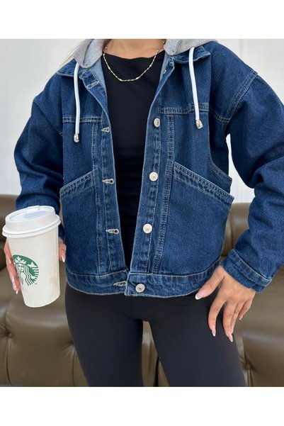 ASCA COLLECTİON Women's Denim Jacket with Hood