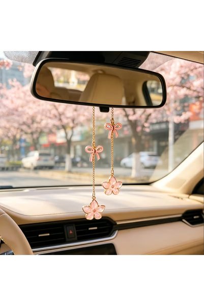 Choice Pink Car Rearview Mirror Charm - Pink Sakura Flower Pendant with Gold ...