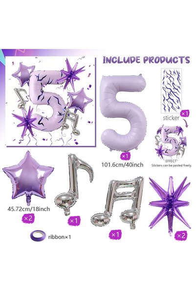Choice Other number 5 Purple Music Theme Party Balloon Set 0-9 Music Note Bal...
