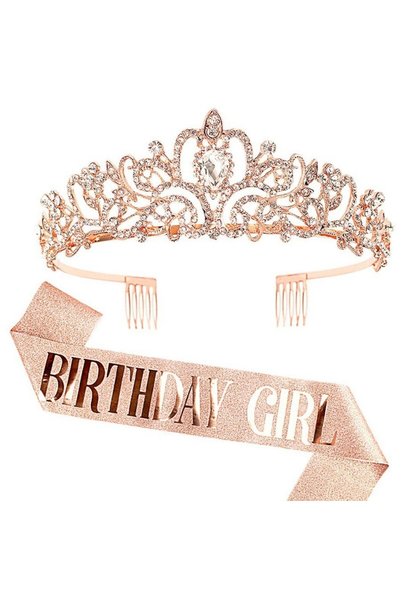 Choice rose-gold 2pcs/set Bling Rhinestone Crystal Crown Tiara Birthday Girl ...