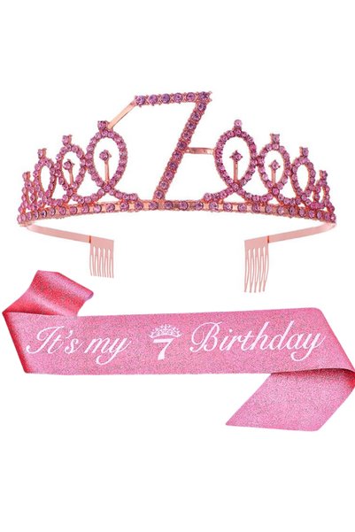 Choice pink-7 Birthday Decorations for Girls Crown Tiara Sash Set Gift 4th 5t...