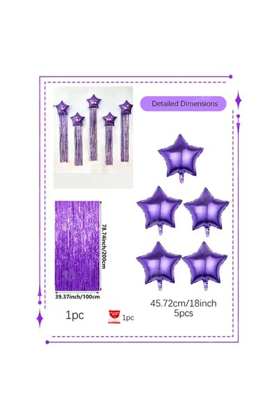 Choice Other PURPLE 7-piece Star-Shaped Balloon and Tassel Rain Curtain Set, ...