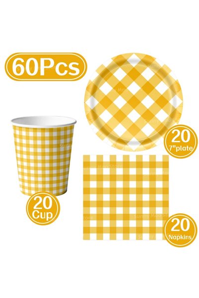 Choice 60pcs 60Pcs Pink Blue Red Green Checkered Themed Disposable Tableware ...