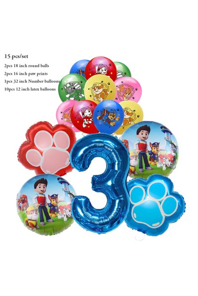 Choice 1pack Number 3 15pcs Cartoon Foil Balloon Number Balloon Paw Patrol Th...