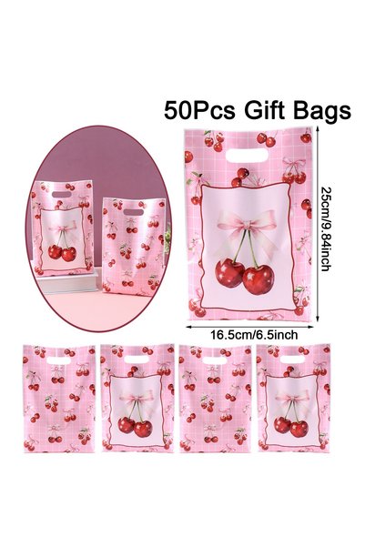 Choice as shown 50pcs 10/20/50pcs Pink Cherry Gift Bags Mixed Cherry Design P...