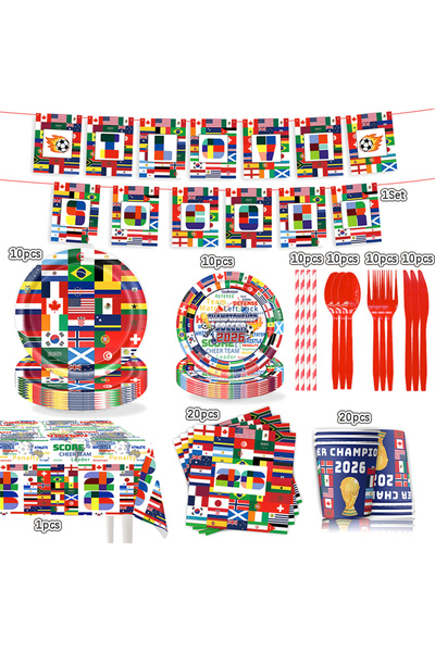 Choice 116pcs International World Flag Disposable Tableware 2026 Soccer Game ...