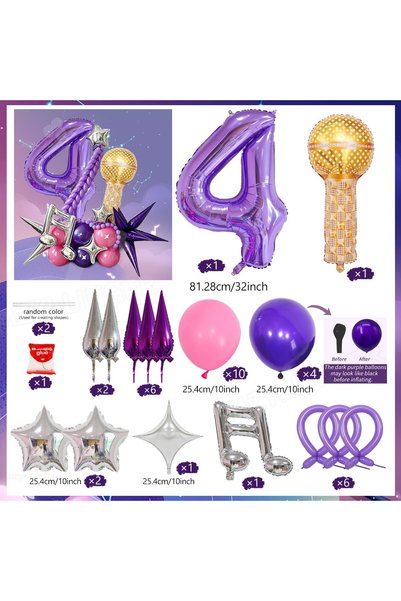 Choice Other number 4 Purple Number balloon and Note balloon Set Microphone S...
