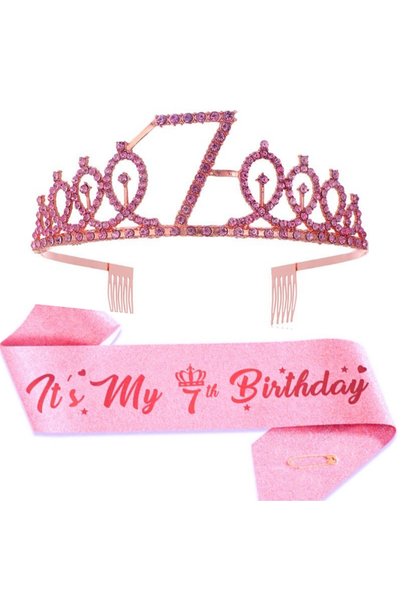 Choice pink-7 2pc/set Birthday Tiara Crown Sash Women Girls This Is My 4Th 5T...