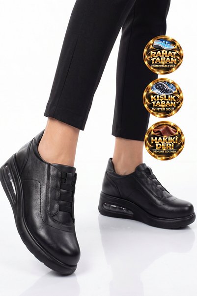 Muya Pantofi casual pentru femei din piele naturală neagră, cu talpă ergonomi...